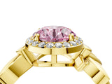 Yellow gold Fancy Pink Asscher  Halo Diamond Floral Band with Four-Prong Setting_39