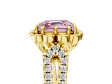 Yellow gold Fancy Pink Asscher  Halo Diamond Floral Split Shank Engagement Ring 1