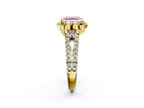 Yellow gold Fancy Pink Asscher  Halo Diamond Floral Split Shank Engagement Ring 4