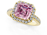 Yellow gold Fancy Pink Asscher  Halo Diamond Pavé Band Ring with Prong Setting_1