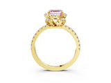 Yellow gold Fancy Pink Asscher  Halo Diamond Pave Band Ring with Four-Prong Setting_18