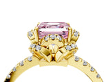 Yellow gold Fancy Pink Asscher  Halo Diamond Pave Band Ring with Four-Prong Setting_19