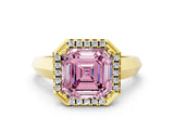 Yellow gold Fancy Pink Asscher  Halo Diamond Ring with Cathedral Band and Four-Prong Setting_47