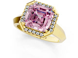 Yellow gold Fancy Pink Asscher  Halo Diamond Ring with Cathedral Band and Four-Prong Setting_48