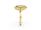 Yellow gold Fancy Pink Asscher  Halo Diamond Ring with Milgrain Edge and Round Prong Setting_79