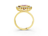 Yellow gold Fancy Pink Asscher  Halo Diamond Ring with Milgrain Edge and Round Prong Setting_80