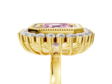 Yellow gold Fancy Pink Asscher  Halo Diamond Ring with Milgrain Edge and Round Prong Setting_82