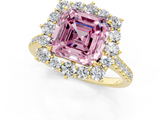 Yellow gold Fancy Pink Asscher  Halo Diamond Ring with Pavé Band and Prong Setting_18