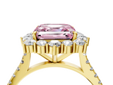Yellow gold Fancy Pink Asscher  Halo Diamond Ring with Pavé Band and Prong Setting_21