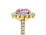 Yellow gold Fancy Pink Asscher  Halo Diamond Ring with Pavé Band and Prong Setting_22