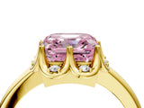 Yellow gold Fancy Pink Asscher  Halo Diamond Ring with Round Cluster Setting, Solitaire Band, and Four-Prong Setting_33