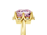 Yellow gold Fancy Pink Asscher  Halo Diamond Ring with Round Cluster Setting, Solitaire Band, and Four-Prong Setting_34