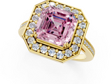 Yellow gold Fancy Pink Asscher  Halo Diamond Ring with Split Shank and Four-Prong Setting_1