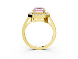Yellow gold Fancy Pink Asscher  Halo Diamond Ring with Split Shank and Four-Prong Setting_3