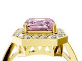 Yellow gold Fancy Pink Asscher  Halo Diamond Ring with Split Shank and Four-Prong Setting_4