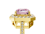 Yellow gold Fancy Pink Asscher  Halo Diamond Ring with Split Shank and Four-Prong Setting_5