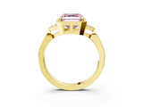 Yellow gold Fancy Pink Asscher  Halo Diamond Ring with Tapered Band and Four-Prong Setting_10