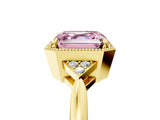 Yellow gold Fancy Pink Asscher  Halo Diamond Ring with Tapered Band and Four-Prong Setting_12