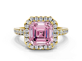 Yellow gold Fancy Pink Asscher  Halo Diamond Solitaire with Pavé Band and Four-Prong Setting_28