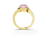 Yellow gold Fancy Pink Asscher  Halo Diamond Solitaire with Pavé Band and Four-Prong Setting_31