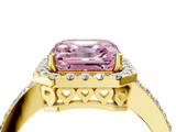 Yellow gold Fancy Pink Asscher  Halo Diamond Solitaire with Pavé Band and Four-Prong Setting_32