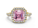 Yellow gold Fancy Pink Asscher  Halo Diamond Solitaire with Pavé Band and Four-Prong Setting_45