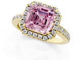 Yellow gold Fancy Pink Asscher  Halo Diamond Solitaire with Pavé Band and Four-Prong Setting_46