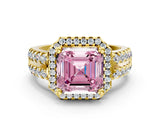 Yellow gold Fancy Pink Asscher  Halo Diamond Split Shank Engagement Ring with Prong Setting_93