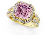 Yellow gold Fancy Pink Asscher  Halo Diamond Split Shank Engagement Ring with Prong Setting_94