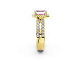 Yellow gold Fancy Pink Asscher  Halo Diamond Split Shank Engagement Ring with Prong Setting_95