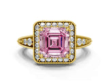 Yellow gold Fancy Pink Asscher  Halo Diamond Split Shank Ring with Milgrain Detail_29