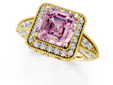 Yellow gold Fancy Pink Asscher  Halo Diamond Split Shank Ring with Milgrain Detail_30