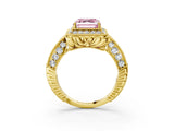 Yellow gold Fancy Pink Asscher  Halo Diamond Split Shank Ring with Milgrain Detail_32