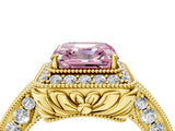 Yellow gold Fancy Pink Asscher  Halo Diamond Split Shank Ring with Milgrain Detail_33