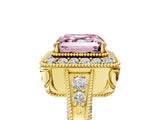 Yellow gold Fancy Pink Asscher  Halo Diamond Split Shank Ring with Milgrain Detail_34