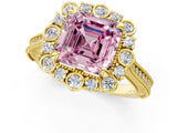 Yellow gold Fancy Pink Asscher  Halo Milgrain Pave Diamond Ring with Four-Prong Setting 2