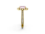 Yellow gold Fancy Pink Asscher  Halo Milgrain Pave Diamond Ring with Four-Prong Setting 3