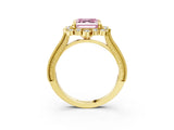 Yellow gold Fancy Pink Asscher  Halo Milgrain Pave Diamond Ring with Four-Prong Setting 4