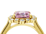 Yellow gold Fancy Pink Asscher  Halo Milgrain Pave Diamond Ring with Four-Prong Setting 5