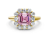 Yellow gold Fancy Pink Asscher  Halo Milgrain Solitaire with Bezel Set Side Stones and Pave Band_32