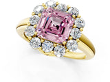Yellow gold Fancy Pink Asscher  Halo Milgrain Solitaire with Bezel Set Side Stones and Pave Band_33
