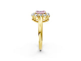 Yellow gold Fancy Pink Asscher  Halo Milgrain Solitaire with Bezel Set Side Stones and Pave Band_34