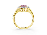Yellow gold Fancy Pink Asscher  Halo Milgrain Solitaire with Bezel Set Side Stones and Pave Band_35