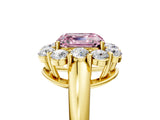 Yellow gold Fancy Pink Asscher  Halo Milgrain Solitaire with Bezel Set Side Stones and Pave Band_37