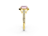 Yellow gold Fancy Pink Asscher  Halo Pavé Diamond Engagement Ring with Bezel Setting_2