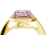 Yellow gold Fancy Pink Asscher  Halo Pavé Diamond Engagement Ring with Bezel Setting_4