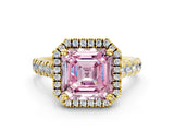 Yellow gold Fancy Pink Asscher  Halo Pavé Diamond Engagement Ring with Four-Prong Setting_26