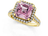Yellow gold Fancy Pink Asscher  Halo Pavé Diamond Engagement Ring with Four-Prong Setting_27