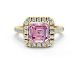 Yellow gold Fancy Pink Asscher  Halo Pavé Diamond Engagement Ring with Four-Prong Setting_3