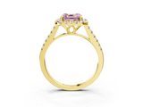 Yellow gold Fancy Pink Asscher  Halo Pavé Diamond Engagement Ring with Four-Prong Setting_6